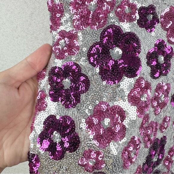 B Smart Full Length Sequined Floral Formal Prom Dress Plunge Form Fitting 3/4 - Picture 5 of 11